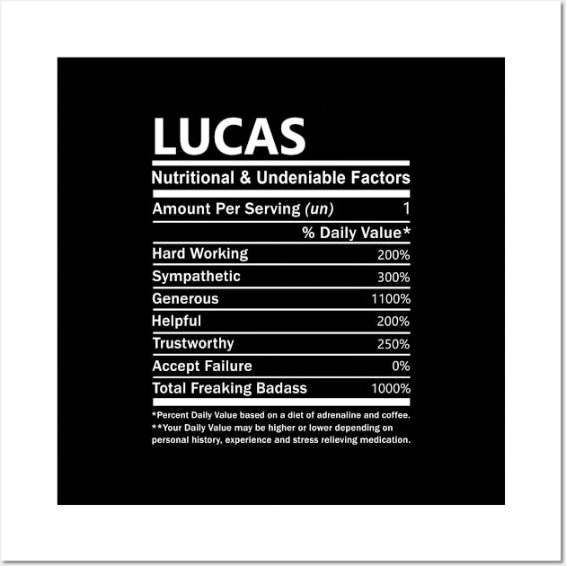 Lucas Name T Shirt - Lucas Nutritional and Undeniable Name Factors Gift Item Tee Wall Art by nikitak4um